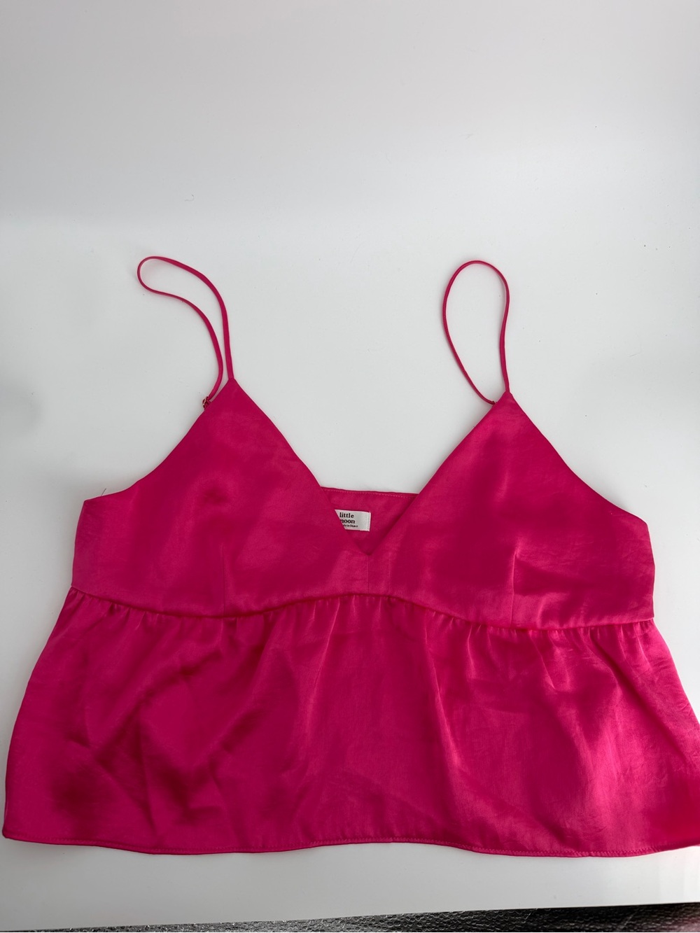 Aritzia Little Moon Hot Pink Satin Peplum Cami Babydoll Tank Top Size M